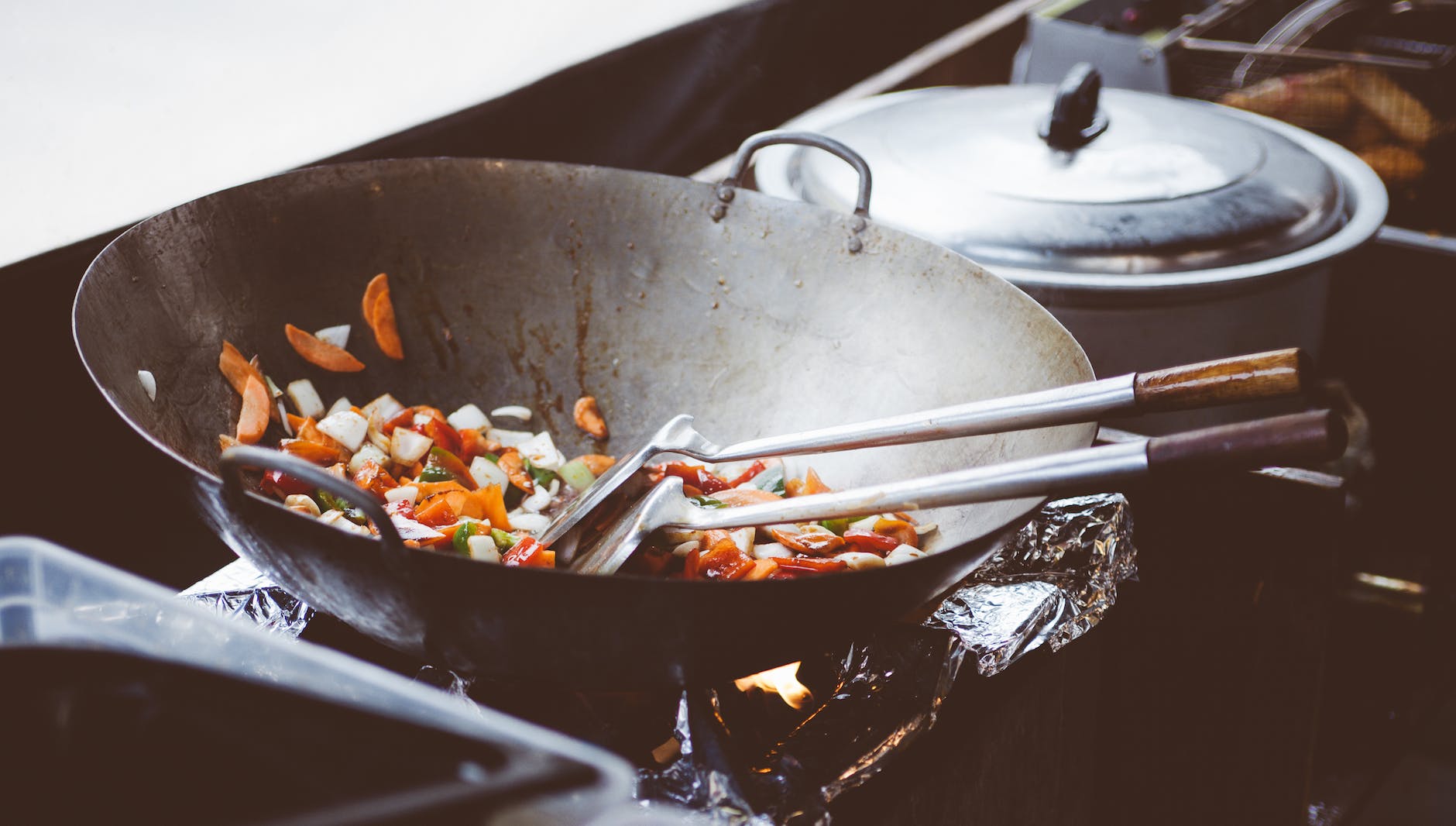 vegetables sauteed on wok